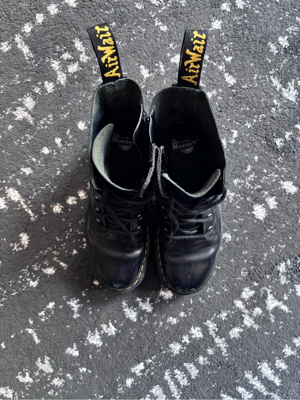 Dr. Martens Black Lace-Up Platform Boots with Yellow Stitching - Picture 3 of 6